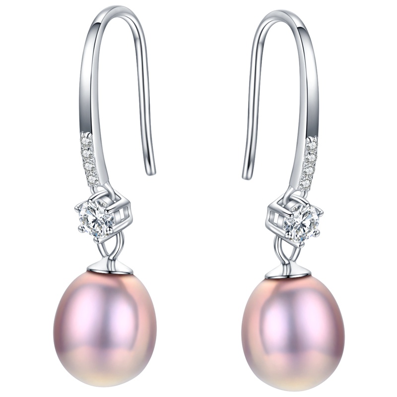 佰色传情（BRIR）925纯银耳环女淡水珍珠耳饰粉紫色气质优雅百搭耳钉8-9mm水滴强光珍珠耳钉生日母亲节礼物送母亲长辈