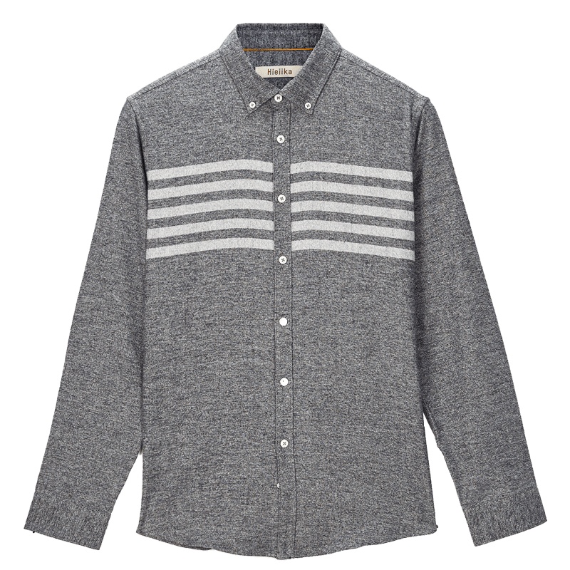 海一家2019秋季男士简约条纹日常休闲舒适长袖衬衫