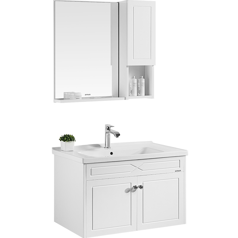 安华卫浴anPCM35010G卫生间实木浴室组合柜挂墙式镜柜洗漱台80cm