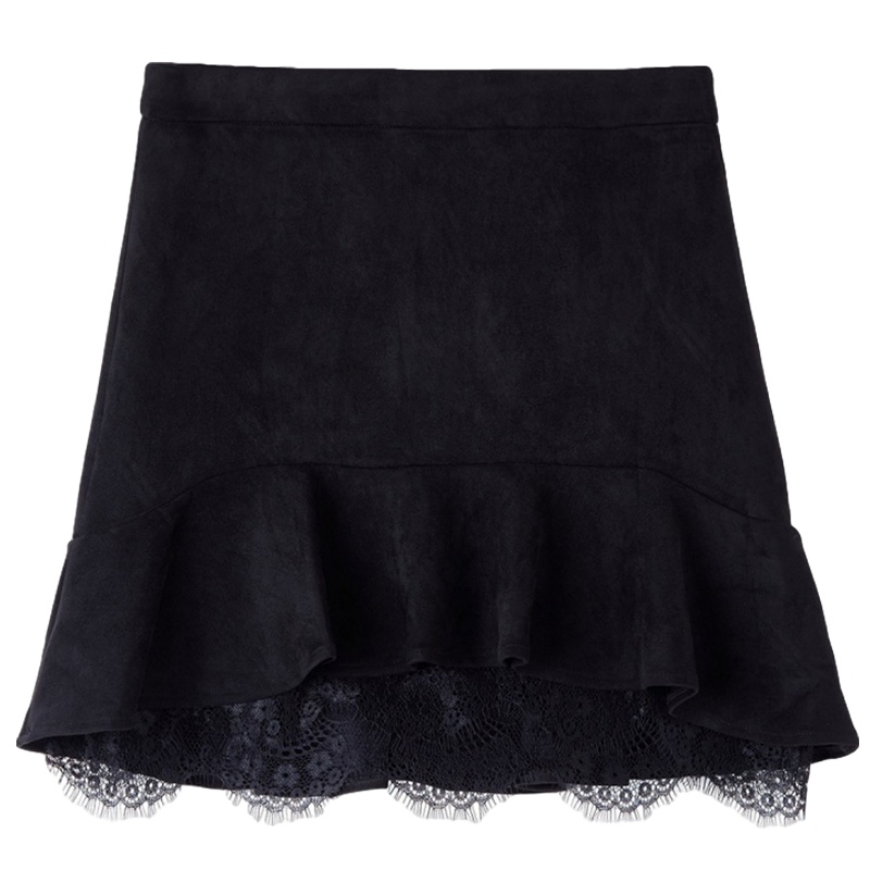 拉夏贝尔韩版新款半身裙女士冬季高腰小黑裙针织包臀性感个性短裙子