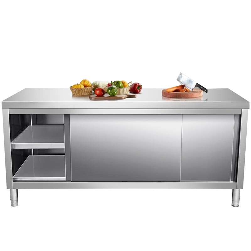 德玛仕不锈钢工作台 双通打荷台 商用储物柜 操作台 切菜桌子 双通 2000x760x800mm 304不锈钢