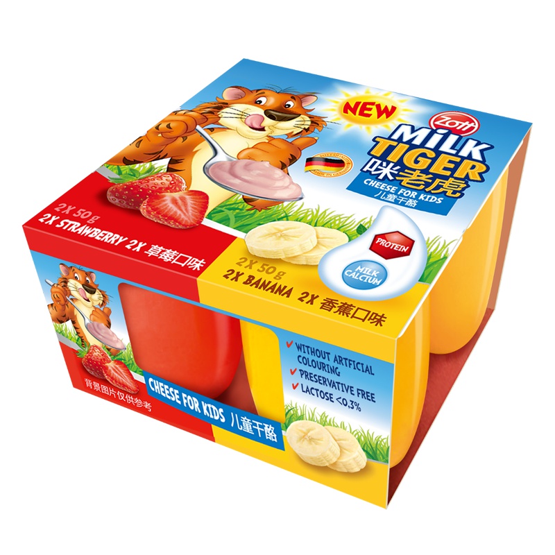 卓德(Zott) 咪老虎儿童干酪(草莓+香蕉)4*50g*6组 成长奶酪 高钙 德国进口