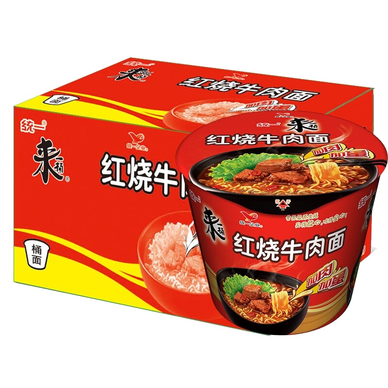 统一 来一桶红烧牛肉面105g*12桶/整箱装