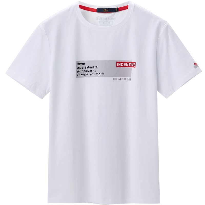 HLA海澜之家质感胶印短袖T恤2019夏季圆领休闲短T男HNTBJ2R228A