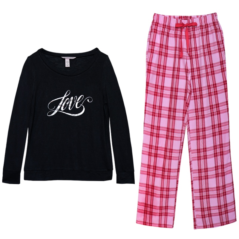 VICTORIA'S SECRET维多利亚的秘密 女士简约舒适长袖长裤套头睡衣套装秋冬