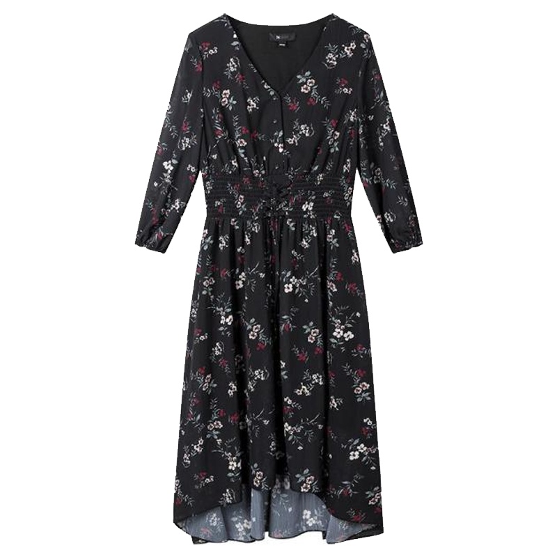 7.Modifier时尚印花连衣裙女装长袖春季新款韩版气质修身显瘦雪纺长裙70009976