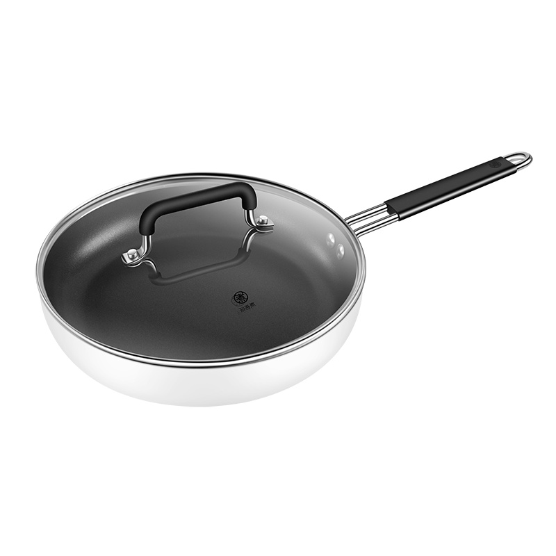 小米生态链知吾煮煎锅26cm平底煎牛排煎鸡蛋不粘易清洗白色简约明火电磁炉煎炸炒通用平底锅GJC02CM