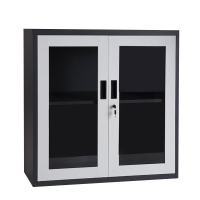 梦商 灰白色玻璃对开门 钢制文件柜 矮柜 储物柜