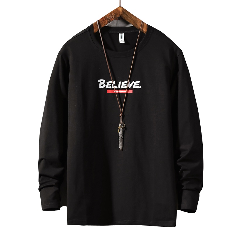 吉普战车JIPUZHANCHE秋冬新款男士t恤男中青年高弹力圆领长袖棉质体恤男士打底衫休闲百搭时尚印花男士T恤男大码男装