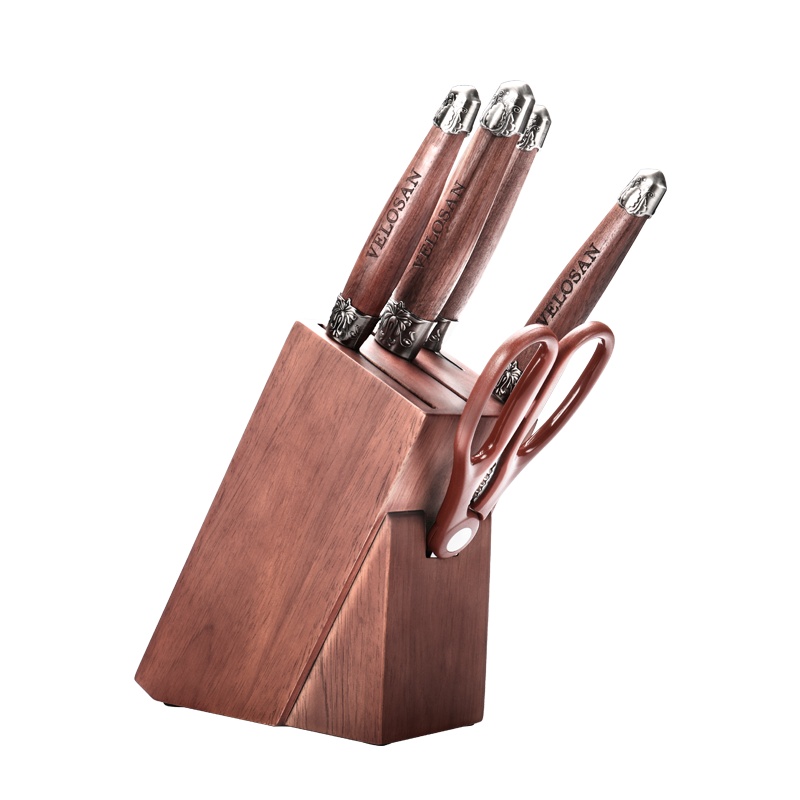 velosan胡桃木不锈钢刀具套装 多功能厨房切菜、水果刀套装