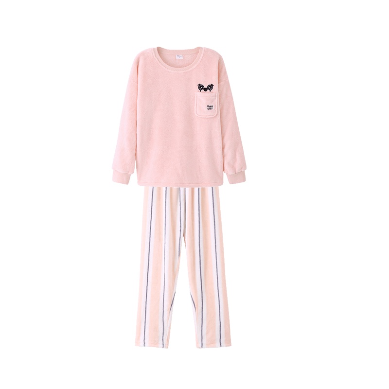 都市丽人时尚休闲可外穿圆领套头长袖长裤女士家居服套装睡衣1H92A0