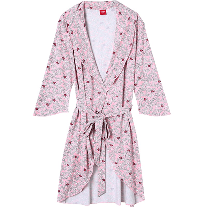 雪仙丽新款莫代尔棉睡袍女士春夏季长袖系带翻领欧式碎花休闲浴袍