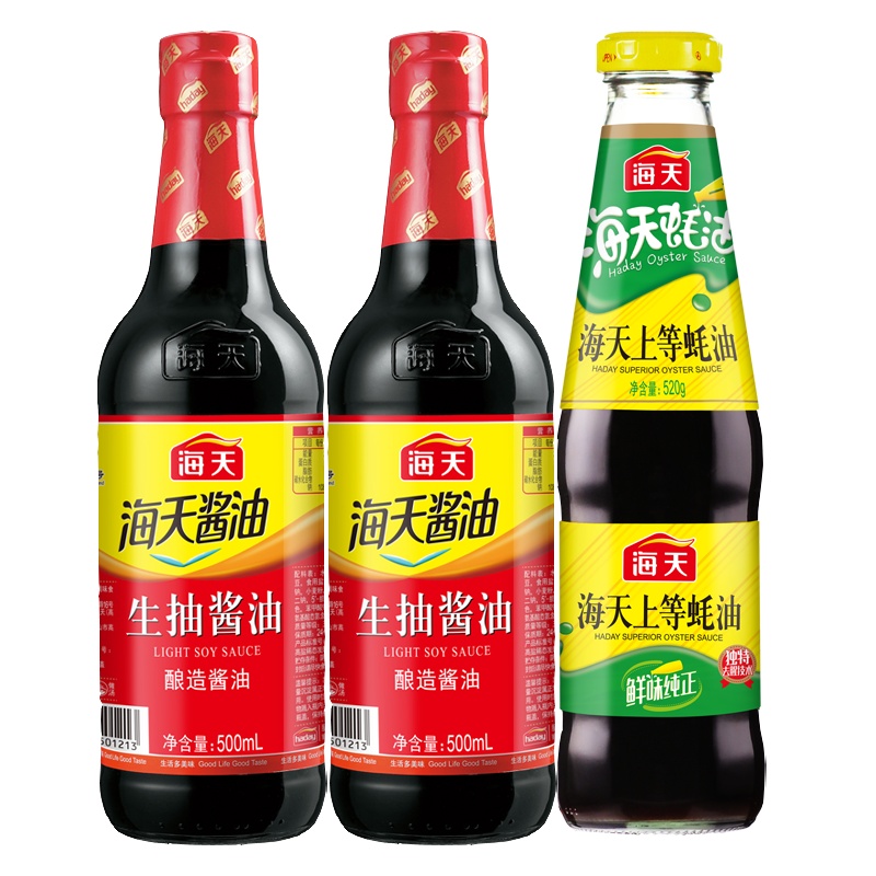 海天生抽酱油500ml*2+上等蚝油520g 家用生抽蚝油组合装 腌制调味炒菜都好用