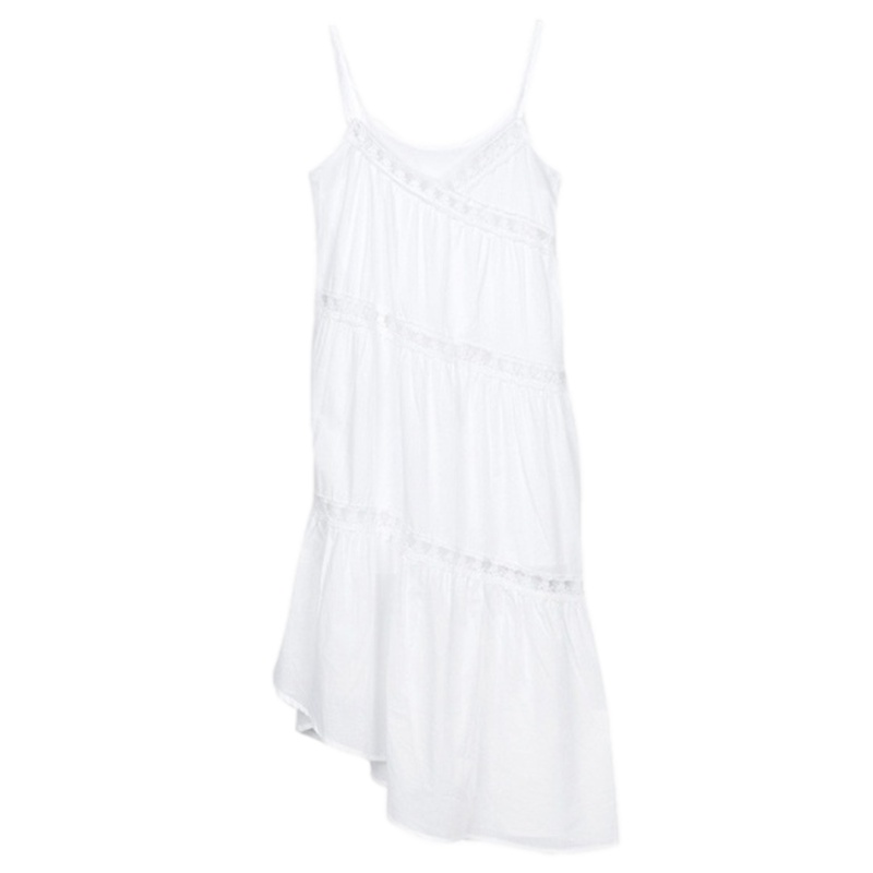 拉夏贝尔女中长款冷淡风仙少女吊带中腰露肩裙子连衣裙