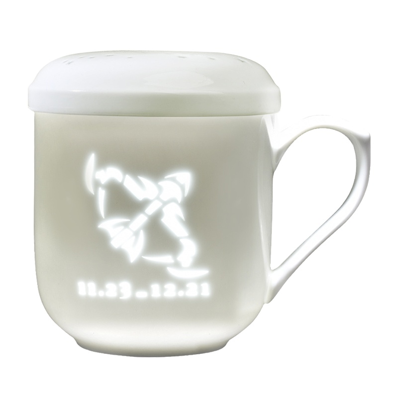 古镇陶瓷茶水分离茶杯星座杯泡茶带盖过滤杯玲珑白瓷马克杯射手座