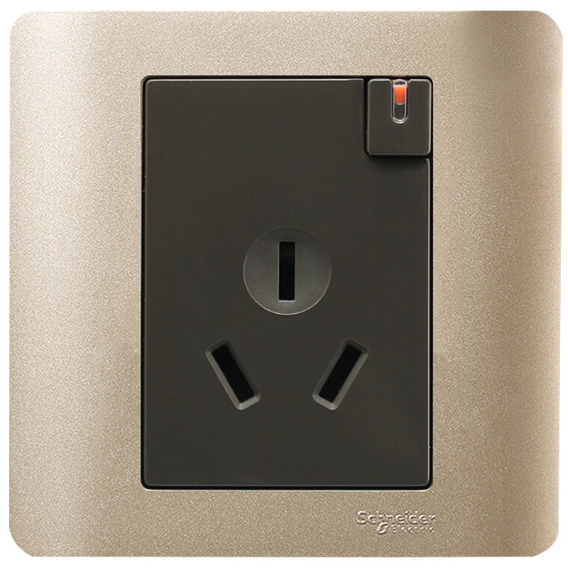 施耐德电气（Schneider Electric）电源插座86型 带开关 一开三孔 空调墙壁插座面板 16A 轻点格调棕