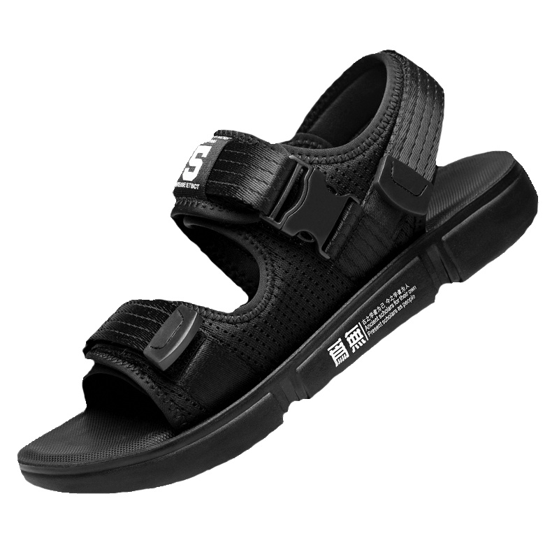 牧伦奴仕(MULUNUSHI)新款休闲凉鞋男士沙滩鞋夏季透气舒适拖鞋男凉拖网布搭扣露趾凉鞋软底潮流越南凉拖鞋黑58911