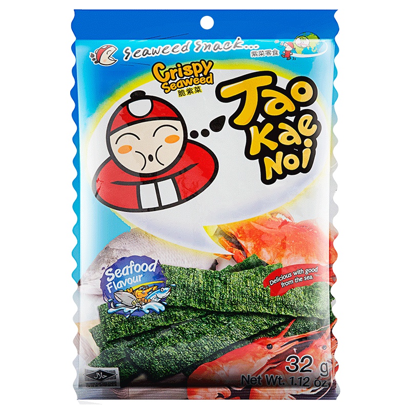 [海鲜味]小老板(TAO KAE NOI)老板仔海苔脆紫菜海鲜味 32g/袋 进口休闲零食儿童零食 办公室零食 泰国进口