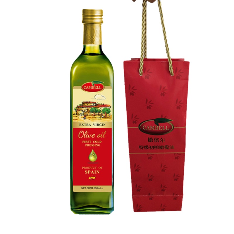 橄倍尔(CAMBELL) 特级初榨橄榄油 500ml/瓶(配手提袋)西班牙原瓶原装进口