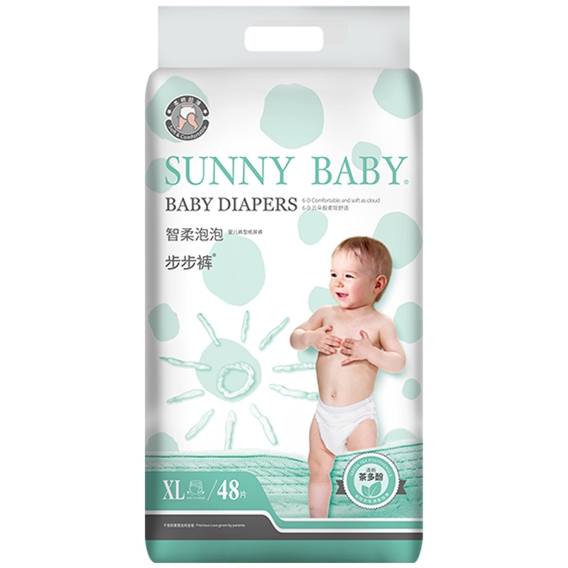 SunnyBaby自营智柔泡泡亲肤干爽拉拉裤纸尿裤XL加大码(12-17KG)48片透气轻薄新生儿婴儿步步裤尿不湿