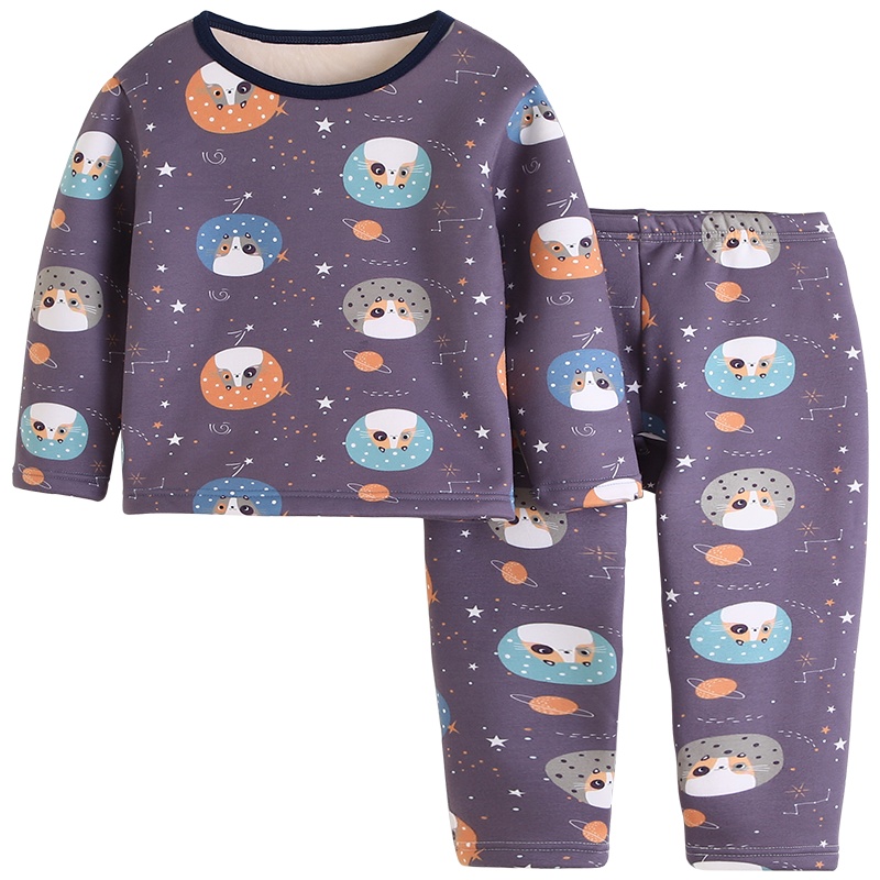 冬季婴儿睡衣加绒保暖内衣套装秋冬宝宝不倒绒儿童内衣男童套装