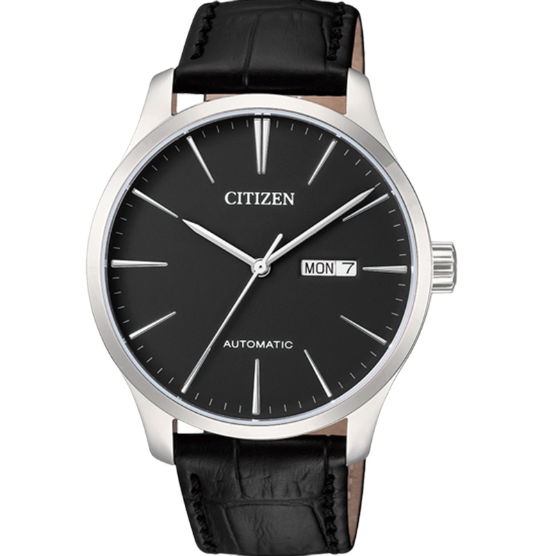 西铁城(CITIZEN)手表 自动机械小牛皮表带商务机械表男NH8350-08EB