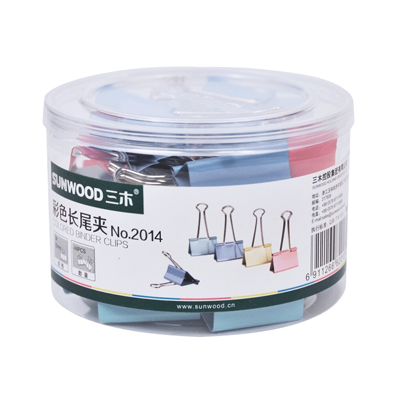 三木(SUNWOOD) 2014长尾夹/长尾票夹彩色 25mm彩色长尾夹/长尾票夹 48只/筒 办公文具5筒装