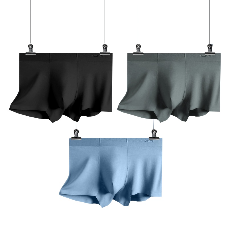 花花公子男士内裤男平角裤蚕丝内档80S莫代尔透气宽松男生四角短裤头3668-3条礼盒装