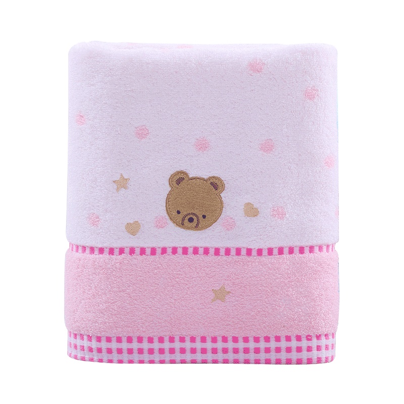 金号纯棉浴巾 无捻柔软吸水舒适 卡通小熊绣花 布艺绣花130*65cm