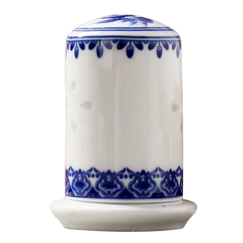 LICHEN 景德镇陶瓷牙签筒青花玲珑瓷器釉中彩金玉满堂中式餐具附件优品 高8.5厘米