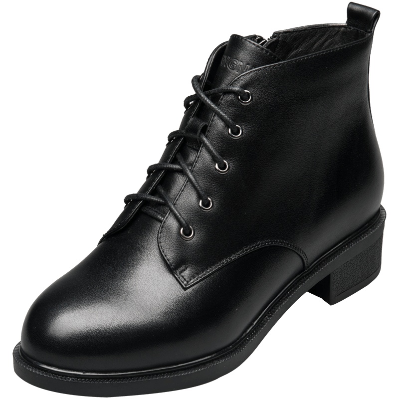 康奈女鞋 冬季圆头方跟侧拉链短靴女时尚潮流经典百搭女靴1268917