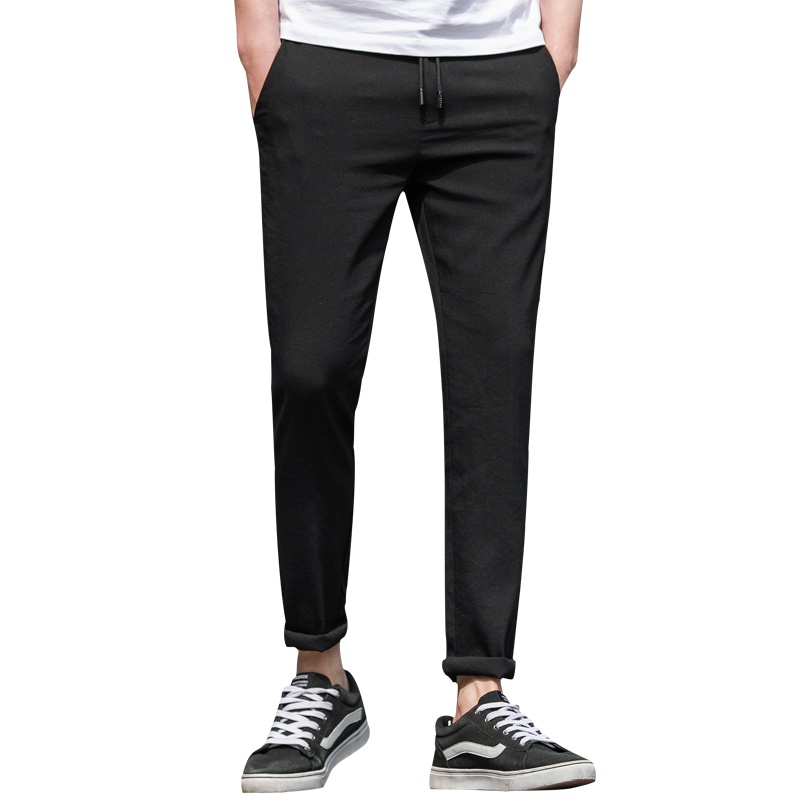 雪中飞2019秋季新款男士时尚简约修身松紧纯色休闲长裤