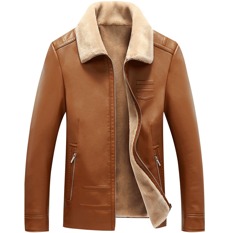 雅鹿男装皮衣男士新款皮夹克加绒加厚保暖外套