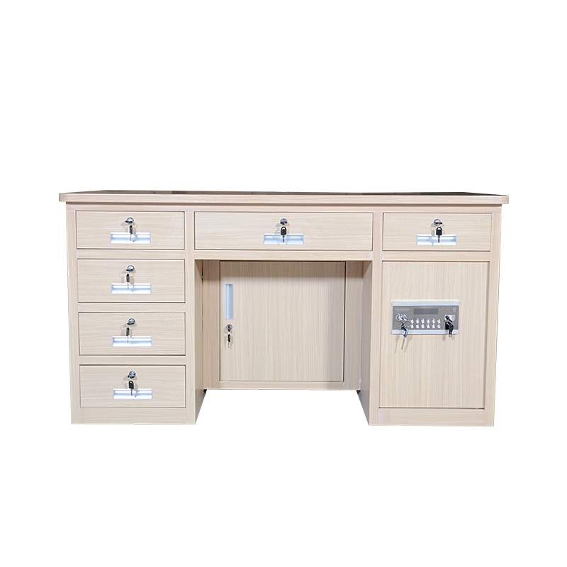 永格白木纹1.4米全钢保险桌带保险柜办公电脑桌财务桌收银投币桌老板桌指纹密码桌