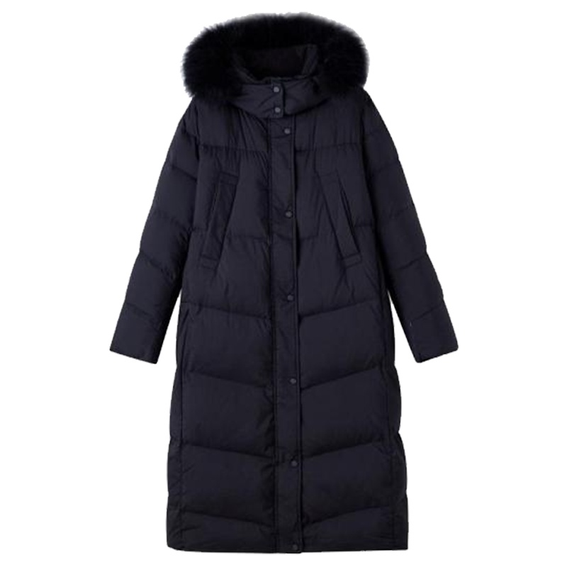 【专柜同款】拉夏贝尔冬装女韩版直筒大毛领中长款保暖羽绒服派克服10017741