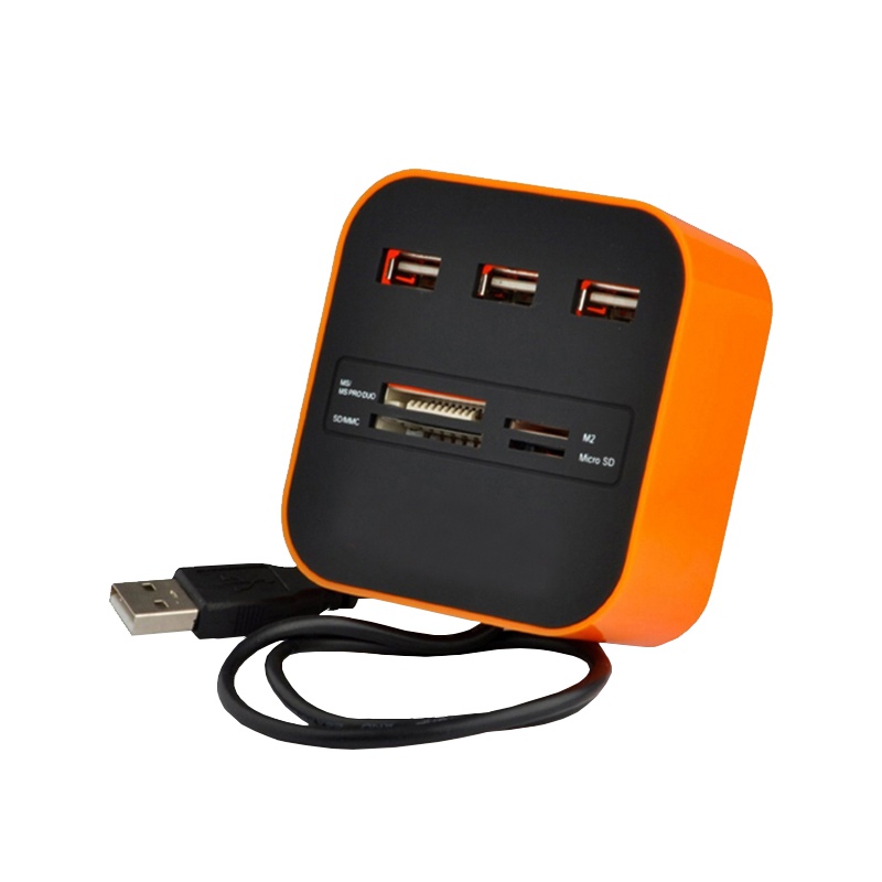 酷比客(L-CUBIC) LCHC01OR 3口USB2.0集线器带读卡器HUB扩展坞 橙色