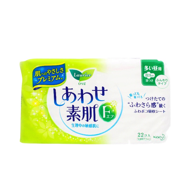 [透气干爽卫生巾]Lauríer 花王(乐而雅) F系列敏感肌超安心 姨妈巾 普通日用护翼型 22.5厘米 22片装
