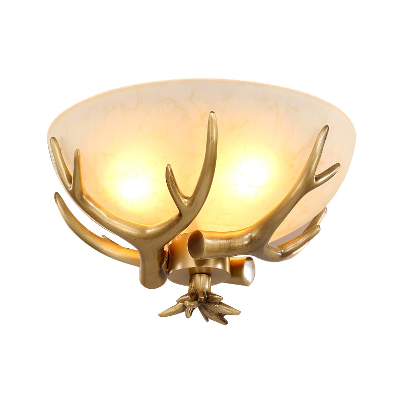 凯特皇菲 美式乡村鹿角艺术全铜吸顶灯8欧式卧室客厅走廊过道卫生间阳台玻璃灯具9079-吸顶灯
