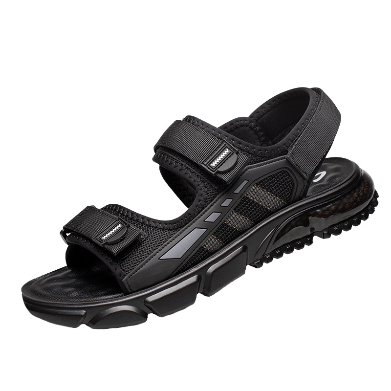 牧伦奴仕(MULUNUSHI)沙滩鞋男士凉鞋新款夏季时候潮流男拖鞋透气网布凉拖户外沙滩凉鞋乳胶垫软底英伦男鞋黑58601