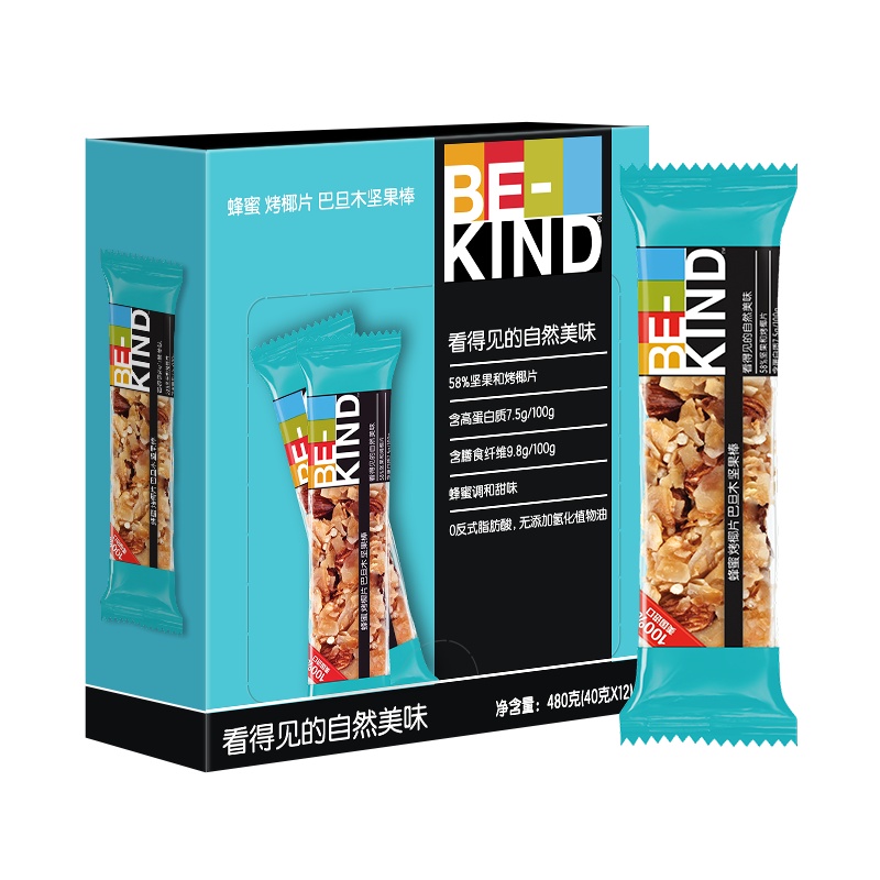 BE-KIND 蜂蜜烤椰片巴旦木坚果棒40g*12 进口网红休闲健康办公室健身代餐零食食品