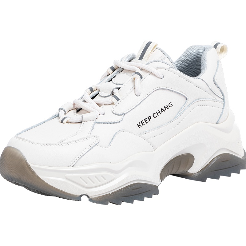 百田森2020春季新款智熏老爹鞋女全皮面百搭增高休闲运动厚底鞋