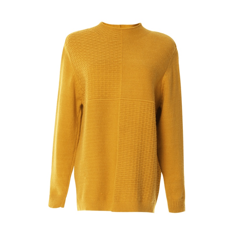 欧昵雪秋冬立领不规则肌理宽松遮肚毛衣女长袖针织衫上衣