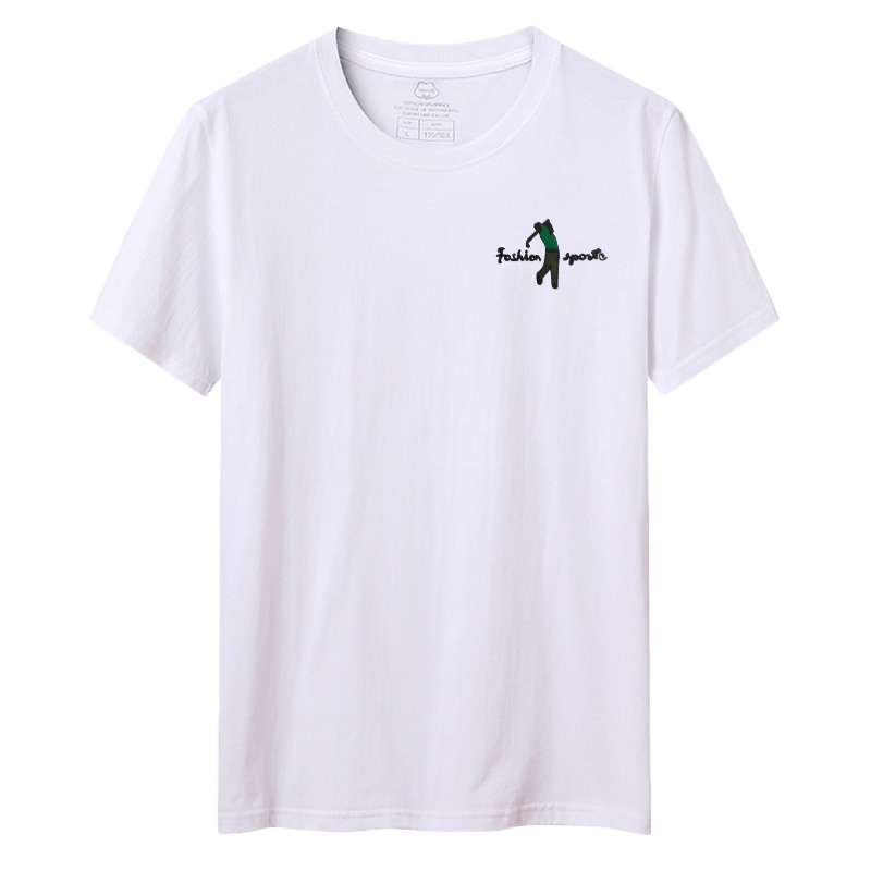 卡帝乐鳄鱼(100%棉) 夏季新款男士白色短袖圆领T恤高尔夫印花时尚百搭