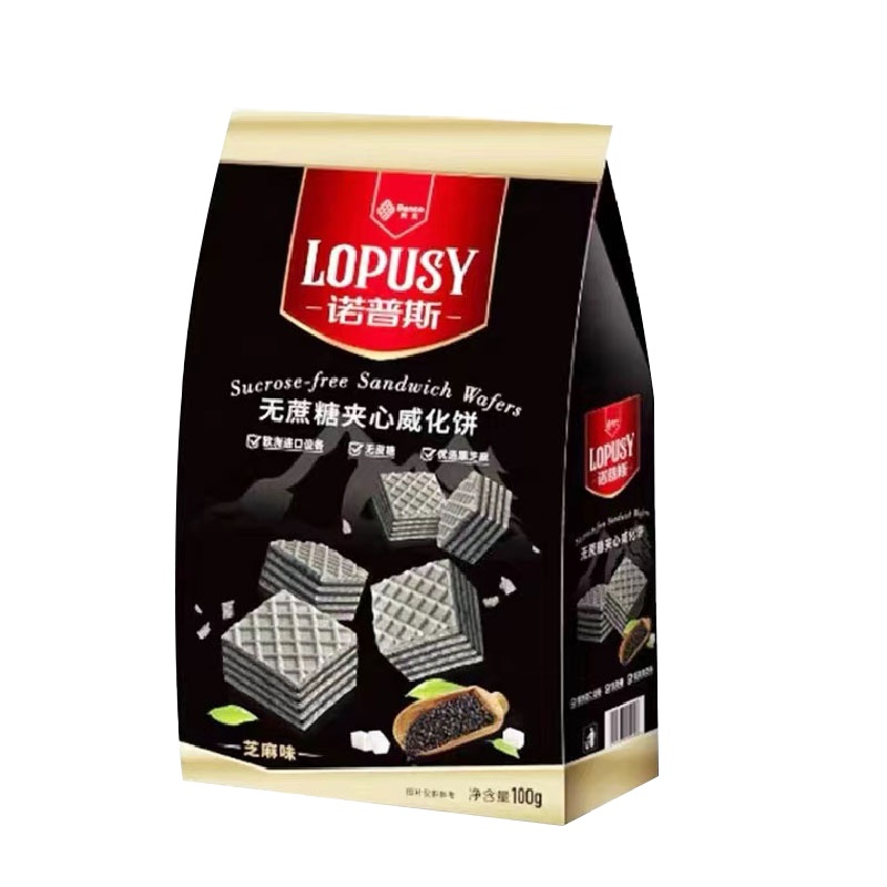 丹夫诺普斯无蔗糖夹心威化饼100g*3袋芝麻味