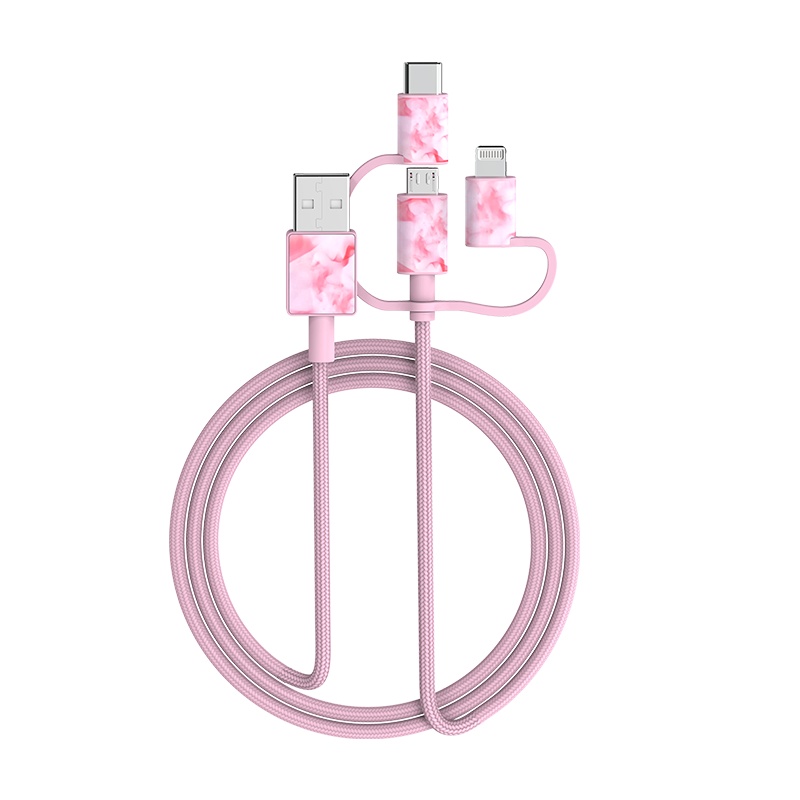 安福瑞iFory 一拖三MFi认证苹果安卓快充数据线三合一 通用iPhone系列安卓支持苹果12 珐琅粉0.9米