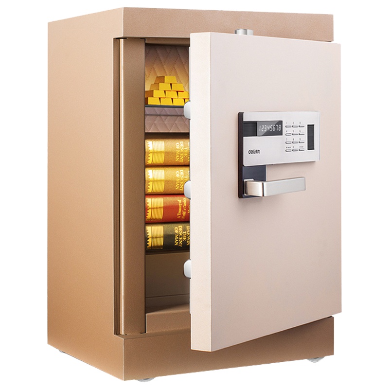 得力(deli)4091指纹密码双重锁控保险箱(棕色) 高62cm电子防盗保险箱 3C认证办公家用防盗合同资料保险柜