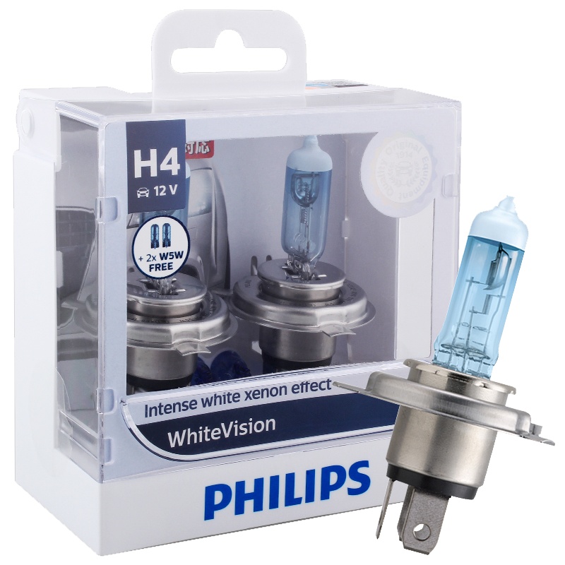 飞利浦(PHILIPS)璀璨之光H4升级型汽车灯泡大灯灯泡近光灯远光灯卤素灯2支装 增亮60%时尚白光