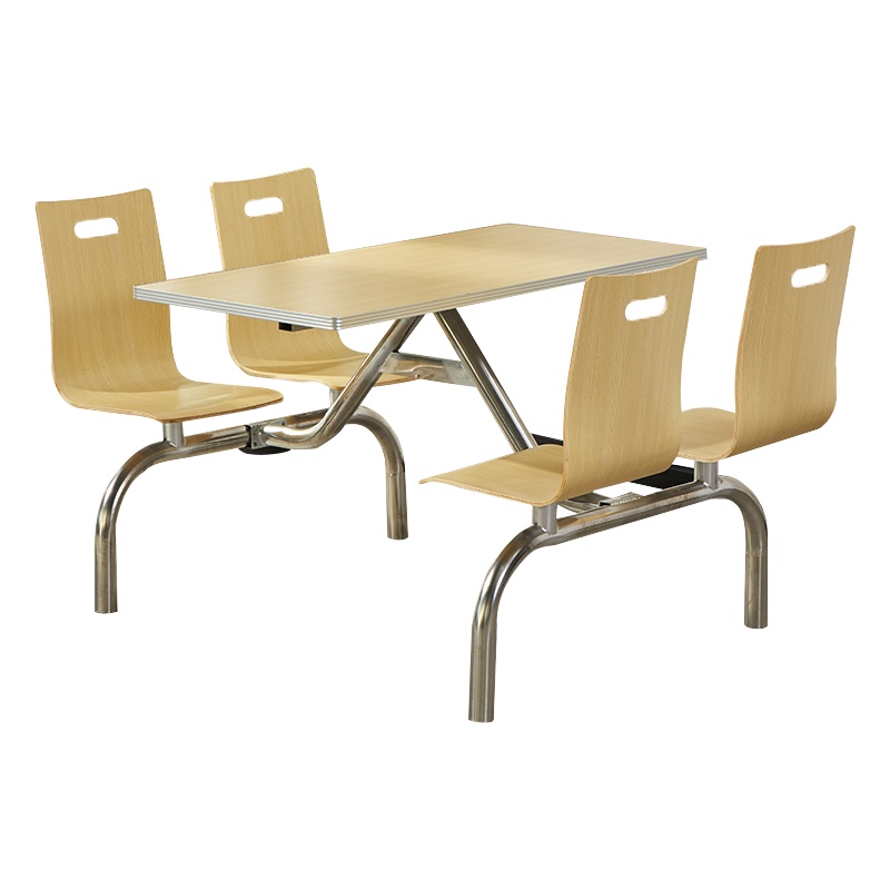 创世人 学校食堂公司员工不锈钢架体餐厅餐桌椅组合4人2人位员工连体餐桌快餐桌椅快餐店奶茶店桌椅组合