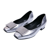 欧美水钻方扣低跟中空通勤舒适大方女单鞋