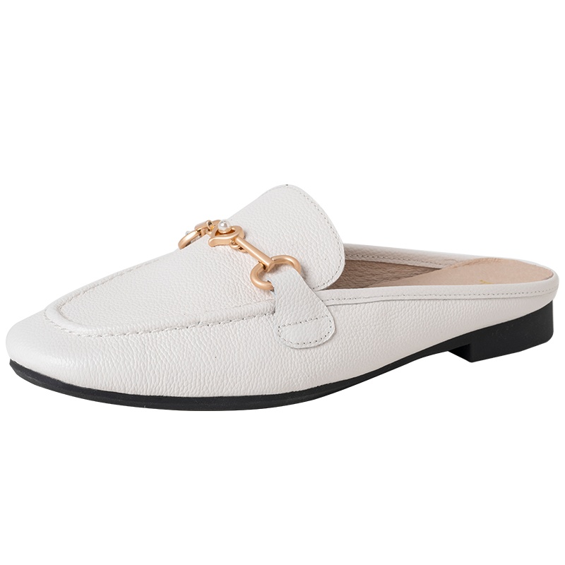 百田森穆勒包头半拖单鞋女外穿平底新款英伦懒人凉拖鞋女外穿